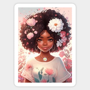 Cute floral anime black girl Sticker